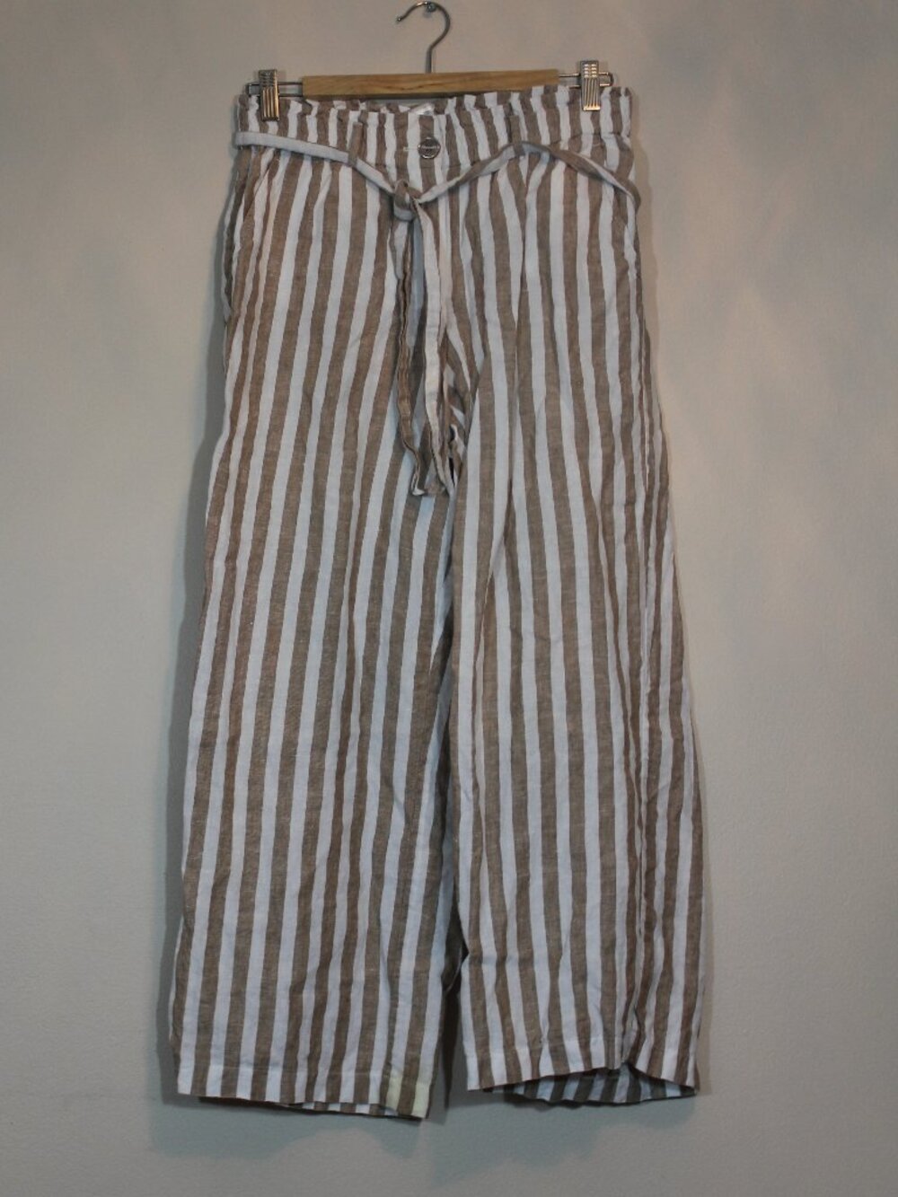Marc Aurel belted 100%  linen brown white stripes trousers pants  size 38/Medium